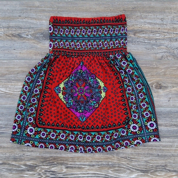 Boho Colorful Flowy Eccentric Patterned Strapless Top - Picture 1 of 10